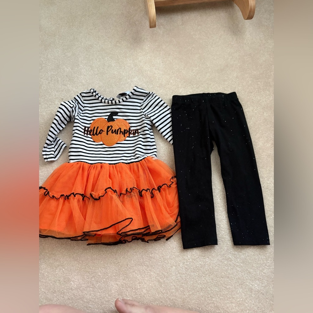 Hello Pumpkin Orange Tutu Dress & Black Leggings